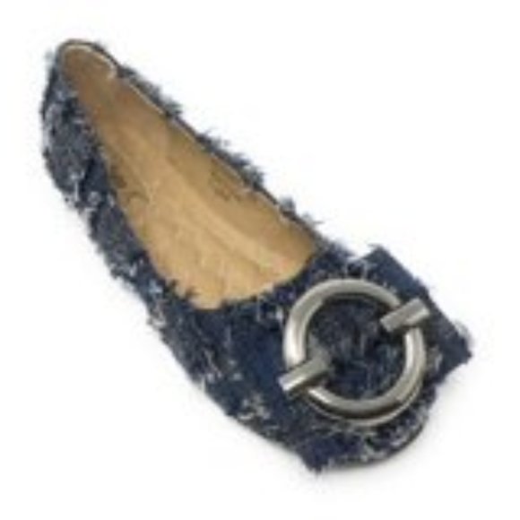 Victoria K Women's Slip-on Patched Denim With Ring Ornament Ballerina Flats - Picture 1 of 2